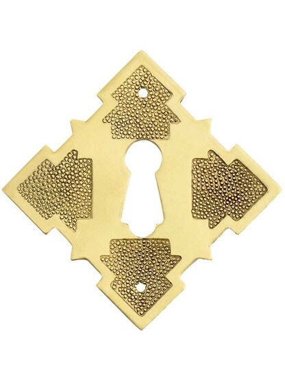 Solid Brass Diamond Keyhole Cover in Un-Lacquered Brass.